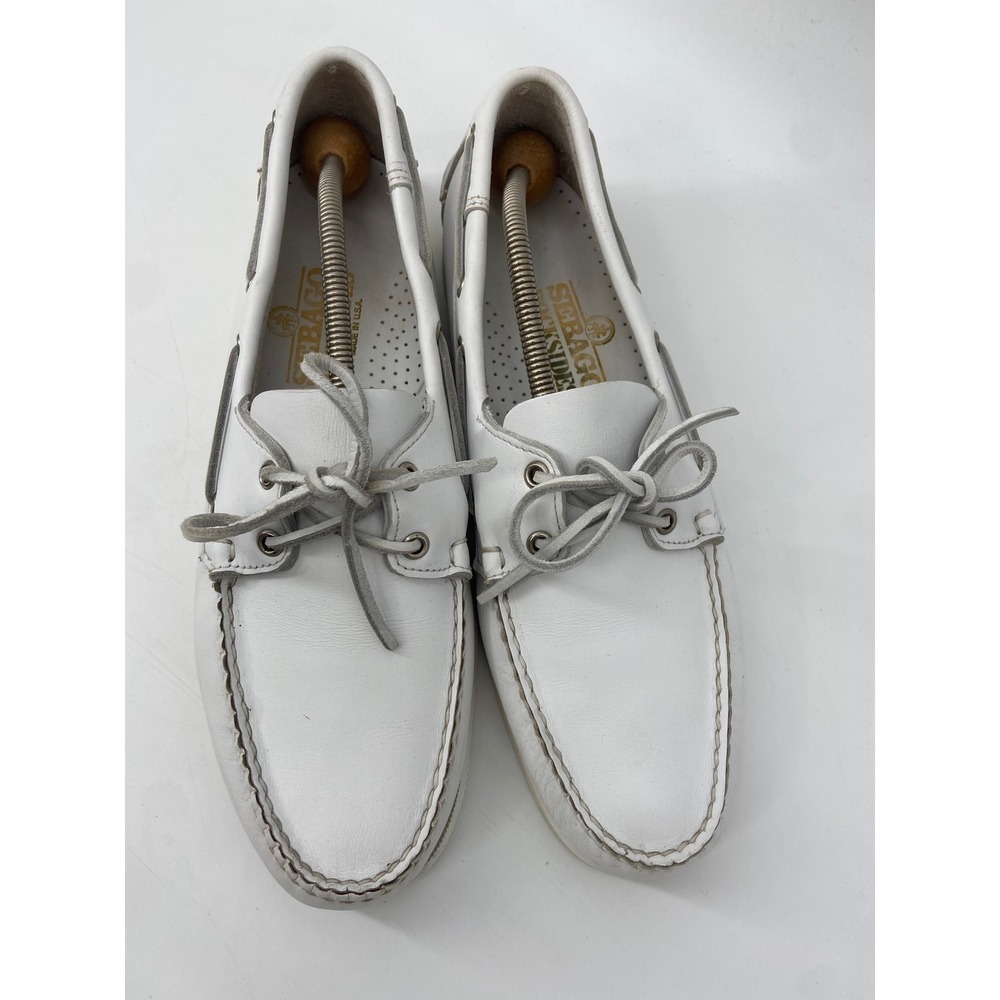 Sebago Boat Shoes Men 12 White Docksides Preppy Nautical Leather Deck Loafers